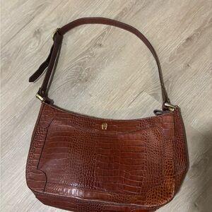 Etienne Aigner Brown Crocodile Embossed Shoulder Bag